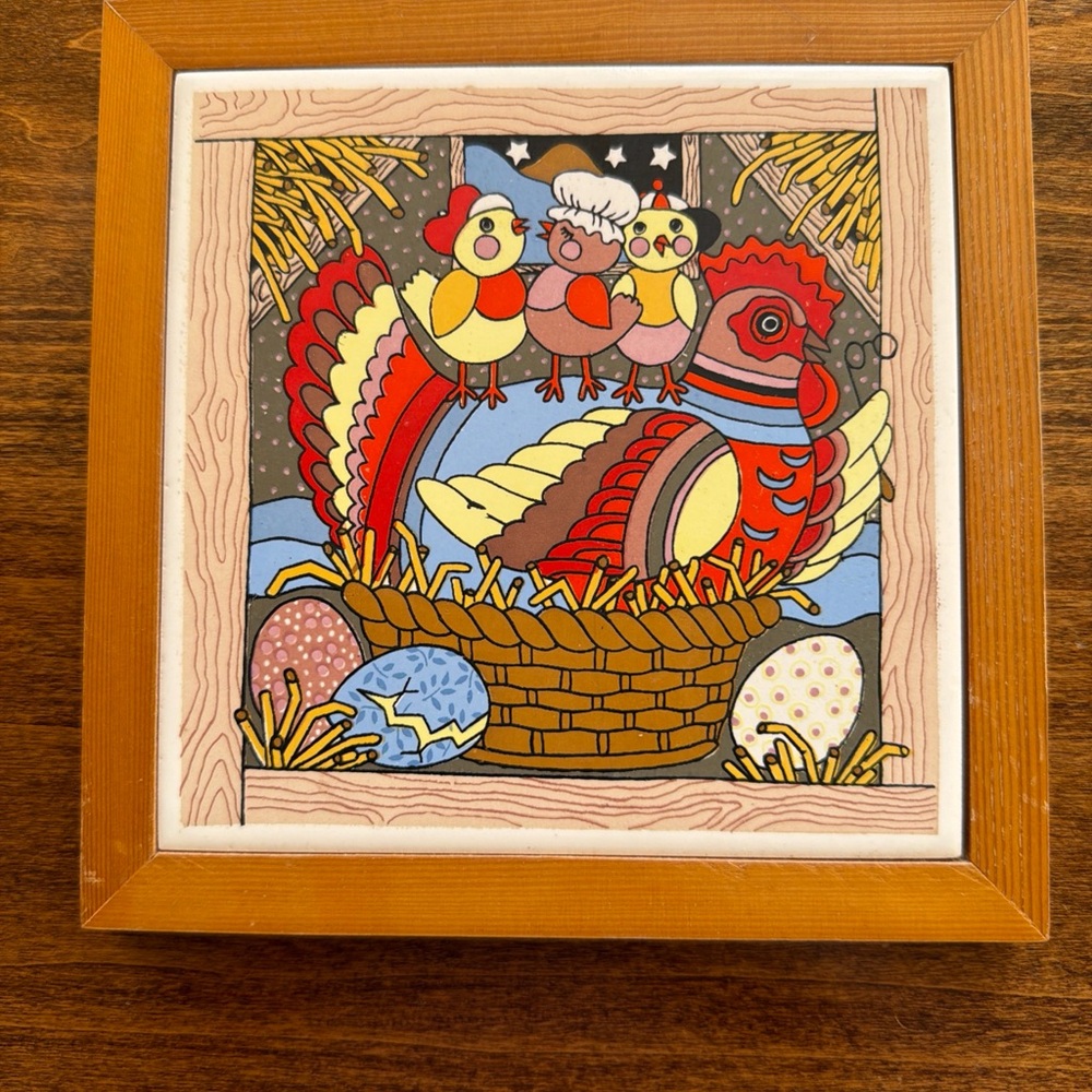 Colorful Bird and Egg Wall Art Trivet Folkart